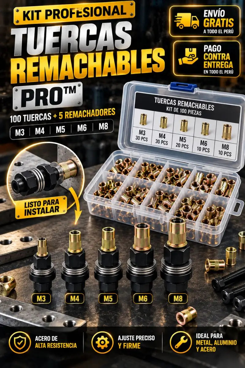 KIT DE TUERCAS REMACHABLES | M3 - M8 | 100 PIEZAS
